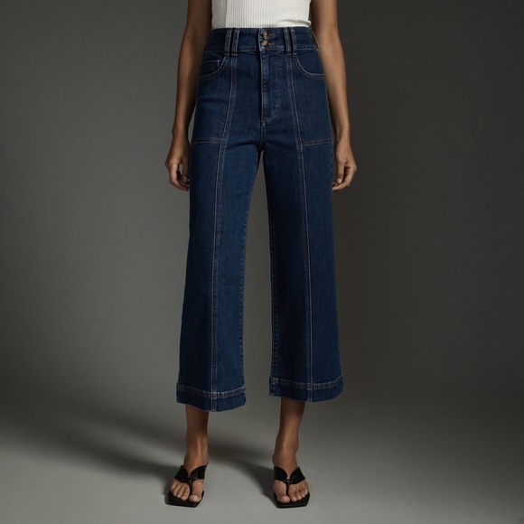 Pilcro and the Letterpress Denim - Pilcro Anthropologie The Skipper Seamed High-Rise Crop Wide-Leg Jeans 28
